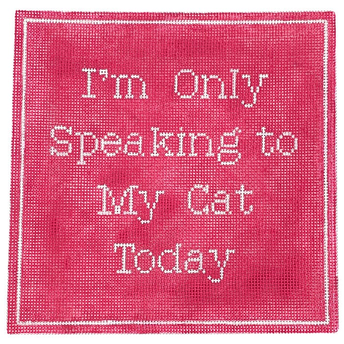 I'm Only Speaking to My Cat Today   Pink Painted Canvas Stitch Rock Designs  - 1