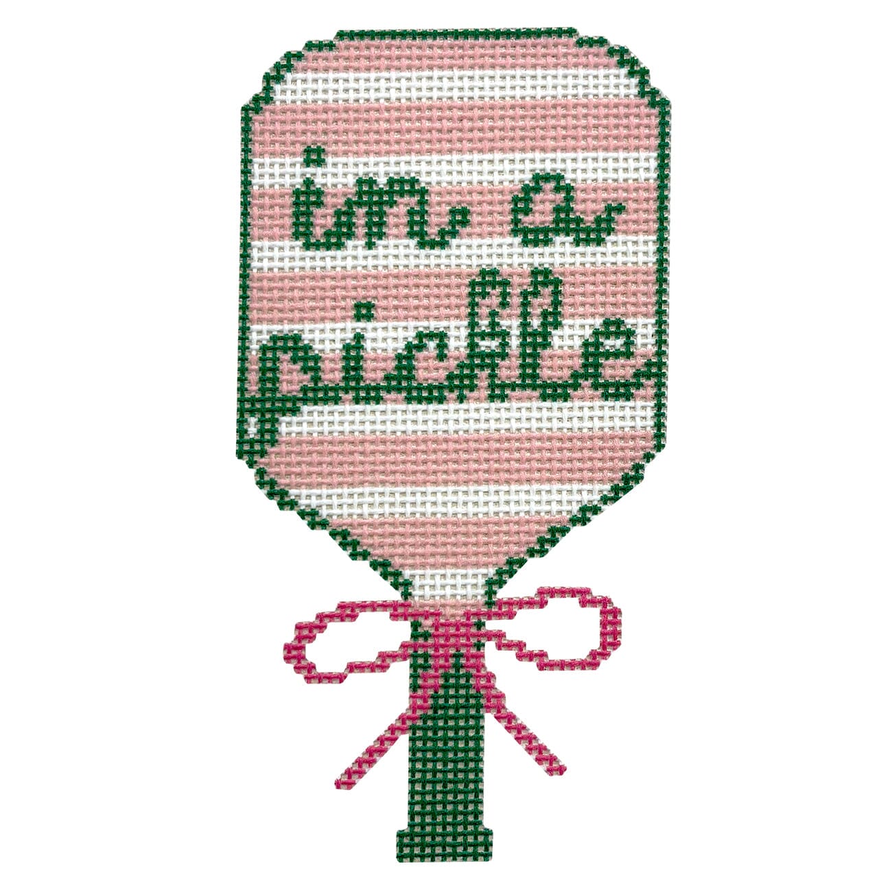 "In a Pickle" Pickleball Racket Painted Canvas Ivy Thread Needlepoint  - 1