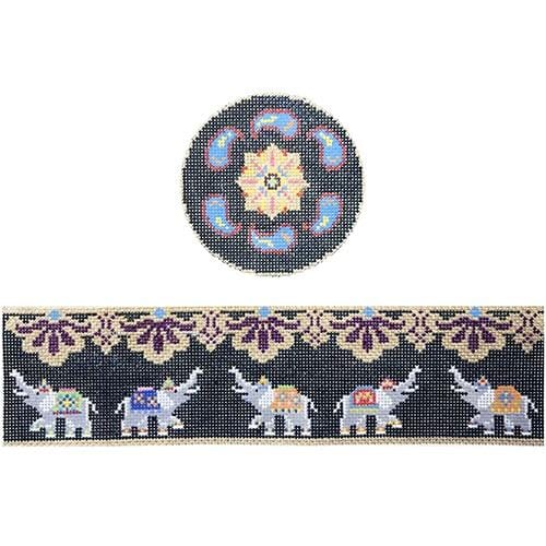 Indian Elephants hinged box with hardware Painted Canvas Funda Scully 