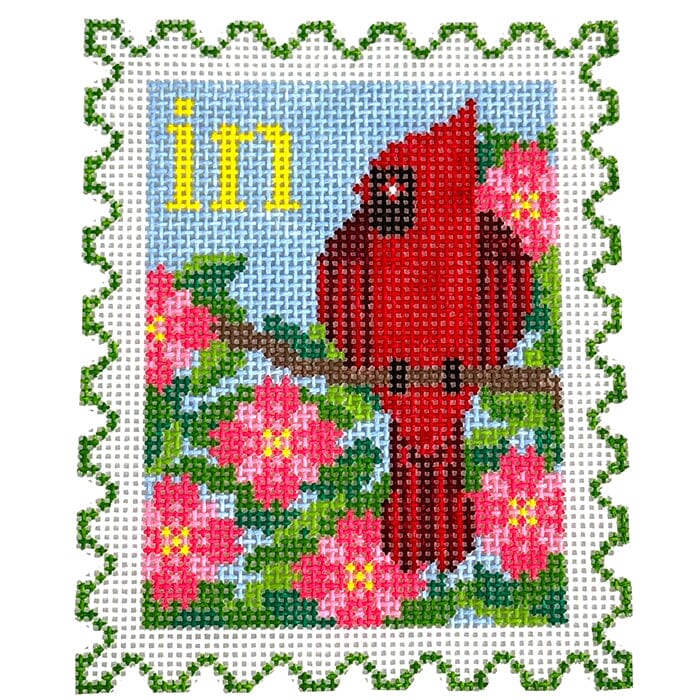 Indiana State Bird & Flower Stamp Painted Canvas Wipstitch Needleworks  - 1