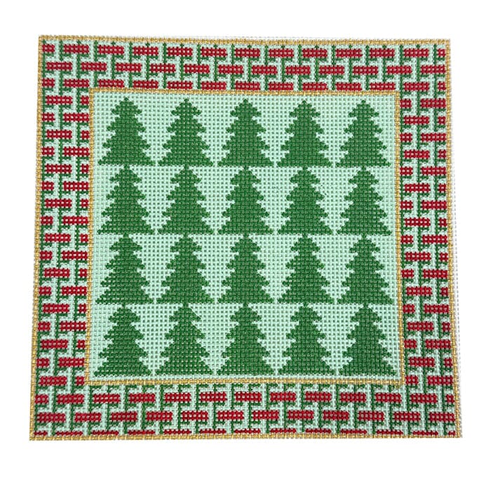 Interlocking Trees Woven Border Painted Canvas Goodpoint Needlepoint 