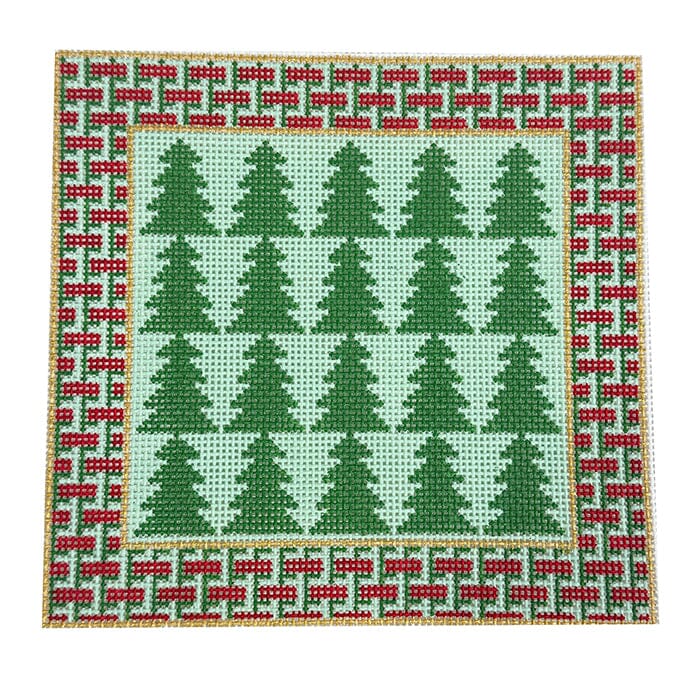 Interlocking Trees Woven Border Painted Canvas Goodpoint Needlepoint 
