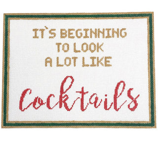 It's beginning to look a lot like cocktails Painted Canvas SilverStitch Needlepoint 
