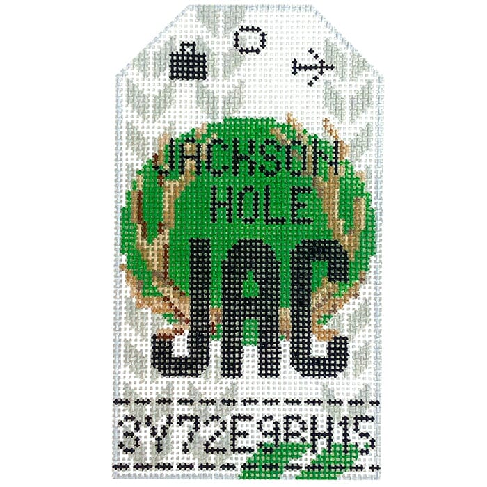 Jackson Hole JAC Retro Travel Tag Painted Canvas Hedgehog Needlepoint 
