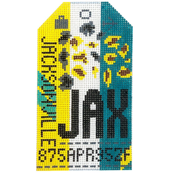 Jacksonville JAX Retro Travel Tag Painted Canvas Hedgehog Needlepoint 
