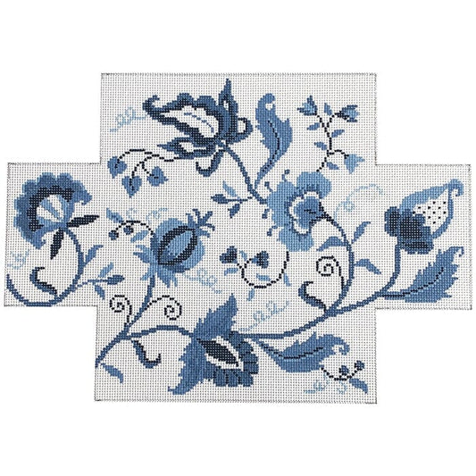 Jacobean Crewel Floral Brick Cover - Blues Painted Canvas Susan Roberts Needlepoint Designs Inc. 