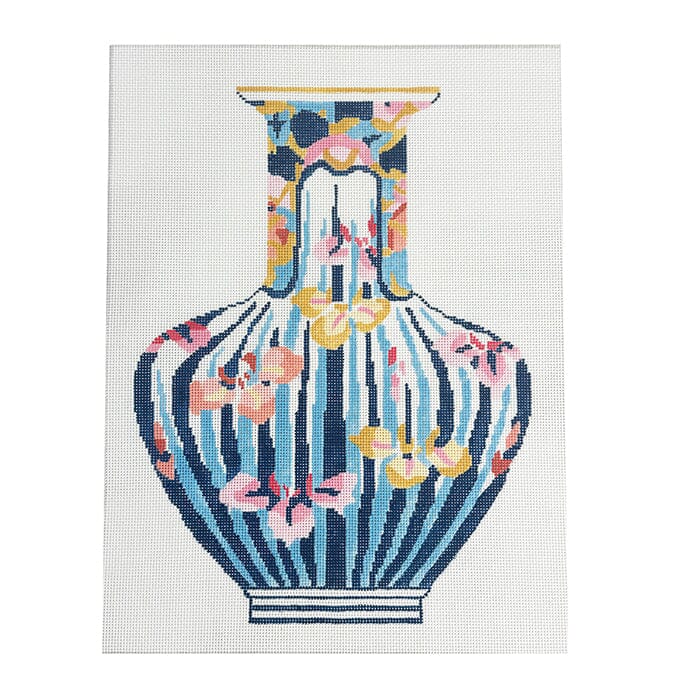 Japanese Vase #1 Blue Stripes Painted Canvas Jean Smith  - 1
