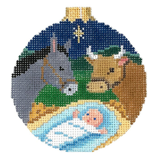 Jesus with Animals Nativity Ornament Painted Canvas Susan Roberts Needlepoint Designs Inc. 