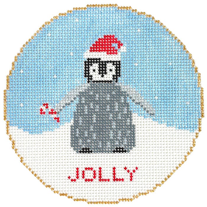 Jolly Penguin Painted Canvas Goodpoint Needlepoint 
