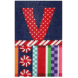 Jolly Stripe Alphabet Letter Printed Canvas Two Sisters Needlepoint V 
