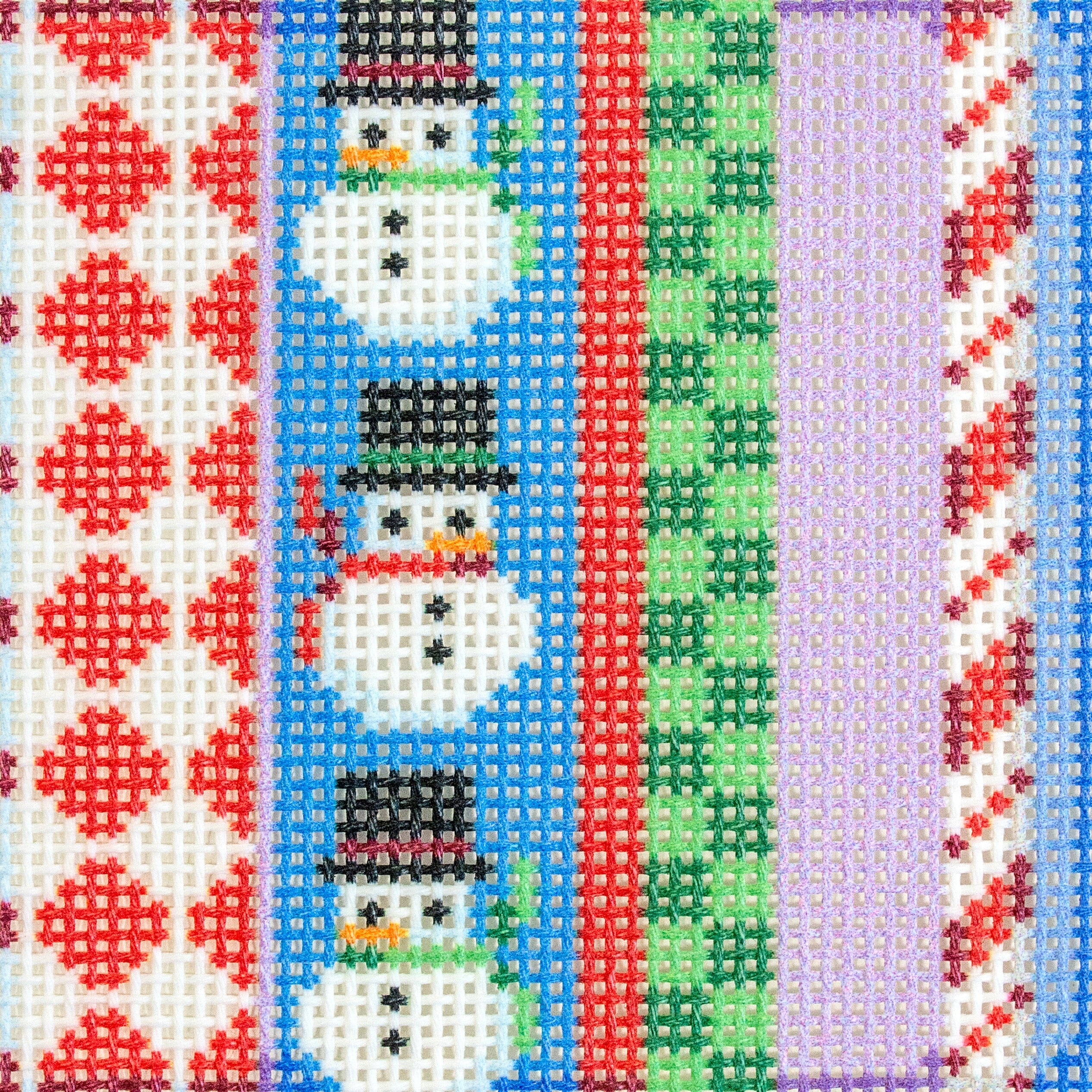 Jolly Stripe Snowman Coaster Printed Canvas Two Sisters Needlepoint 

