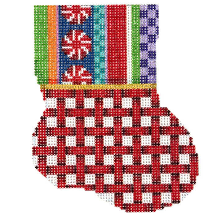 Jolly Stripe/Red Lattice Mini Sock Printed Canvas Two Sisters Needlepoint 
