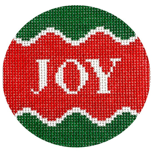 Joy Round Red & Green Painted Canvas Goodpoint Needlepoint 