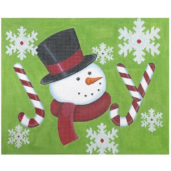 Joy Snowman Candy Cane Painted Canvas Pepperberry Designs  - 1