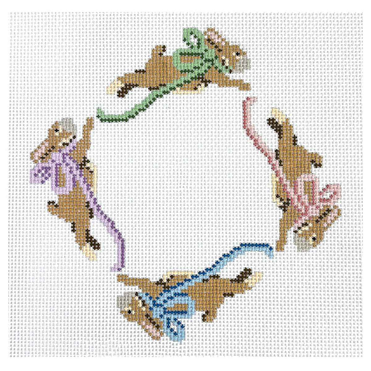 Jumping Bunnies Foursome Painted Canvas Dogwood Needlepoint  - 1