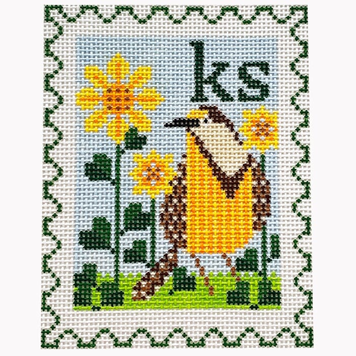 Kansas State Bird & Flower Stamp Painted Canvas Wipstitch Needleworks 