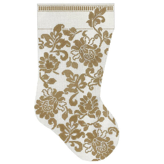 Karen's Damask Stocking - Gold & Ivory on 13 Painted Canvas Whimsy & Grace 