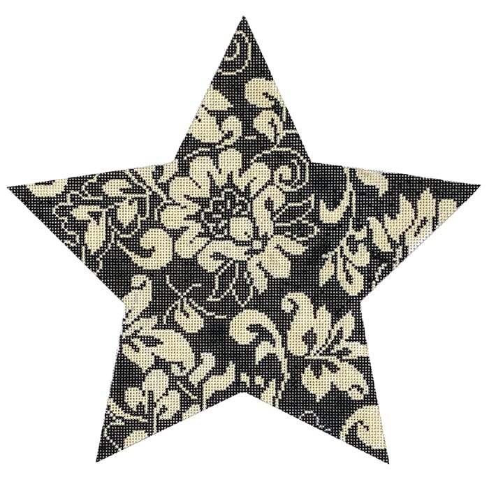 Karen's TT Damask 9" Star - Black & Ivory Painted Canvas Whimsy & Grace