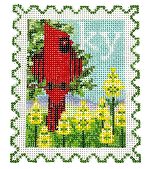 Kentucky State Bird & Flower Stamp with Stitch Guide Painted Canvas Wipstitch Needleworks 