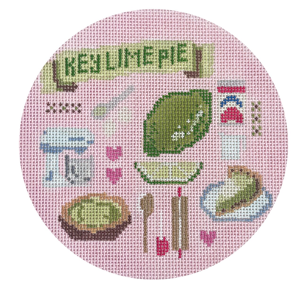 Key Lime Pie Collage Round Painted Canvas Atlantic Blue Canvas  - 1