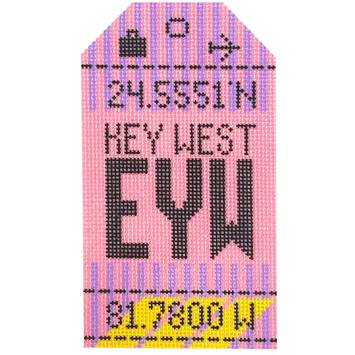 Key West EYW Retro Travel Tag Painted Canvas Hedgehog Needlepoint 
