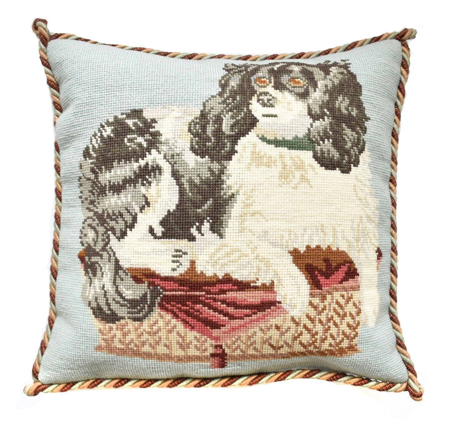 King Charles Spaniel Needlepoint Kit Kits Elizabeth Bradley Design Pale Blue 