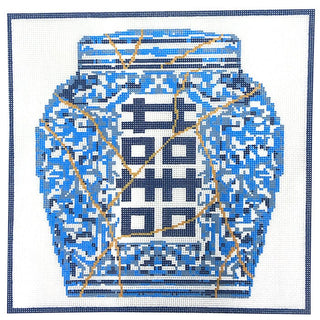 Kintsugi Ginger Jar Pillow Painted Canvas The Gingham Stitchery 
