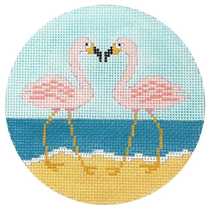 Kissing Flamingos on Beach Painted Canvas Kristine Kingston  - 1