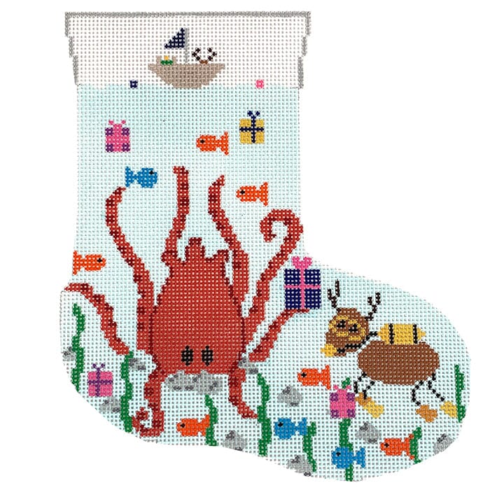 Kraken Mini Stocking Painted Canvas Fire and Iris  - 1