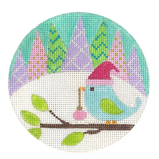 Kringle Bird Round Painted Canvas Eye Candy Needleart 
