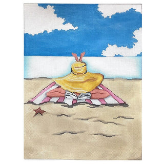 Lady in Hat Reading on the Beach Painted Canvas Patti Mann 
