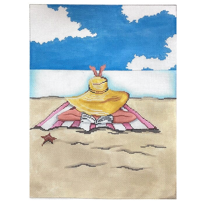 Lady in Hat Reading on the Beach Painted Canvas Patti Mann  - 1