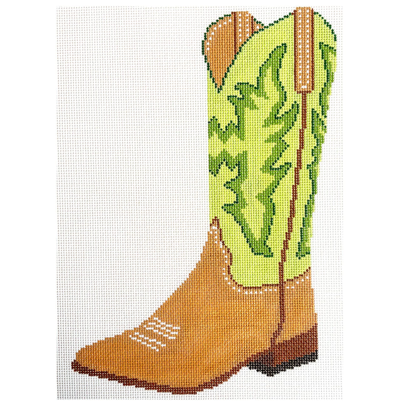 Large Cowboy Boot   Green Painted Canvas Initial K Studio  - 1