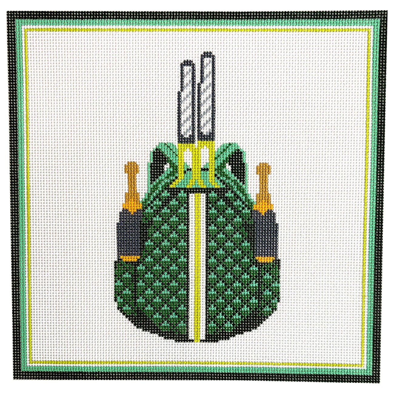 Large Tennis Bag   Green 10x10 Painted Canvas Initial K Studio  - 1