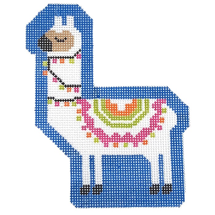 Larry the Llama on Blue Painted Canvas Stitch Rock Designs  - 1