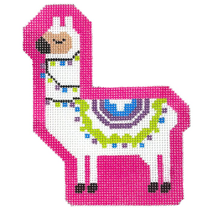 Larry the Llama on Bubblegum Pink Painted Canvas Stitch Rock Designs 