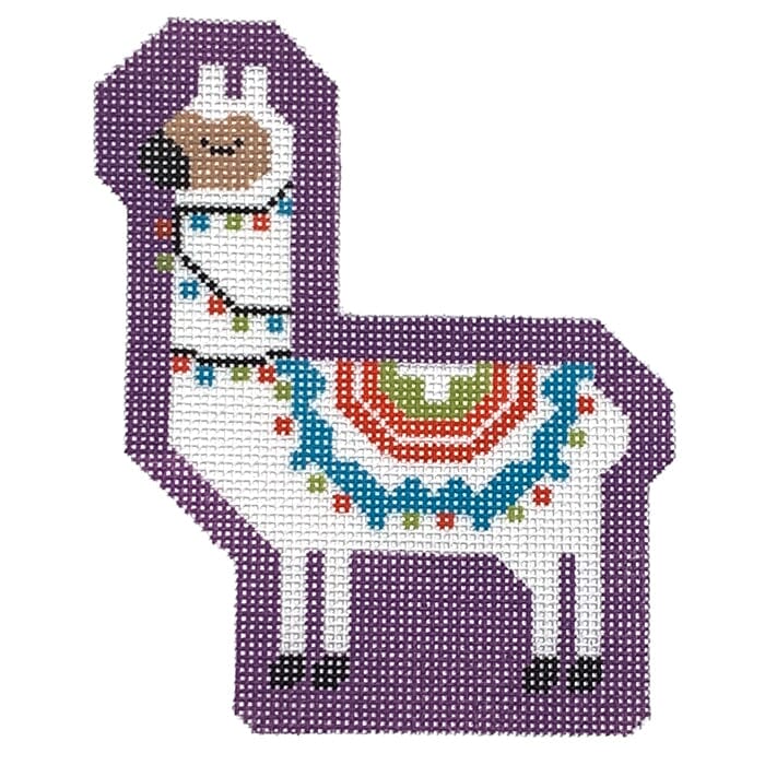 Larry the Llama on Purple Painted Canvas Stitch Rock Designs  - 1