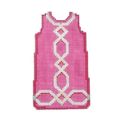 Lattice Trim Mini Shift/Pink Printed Canvas Two Sisters Needlepoint 
