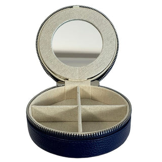 Leather 5" Round Jewelry Box   Navy Leather Goods Rachel Barri Designs 
