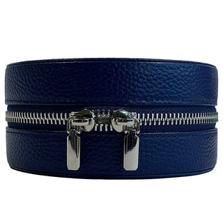 Leather 5" Round Jewelry Box   Navy Leather Goods Rachel Barri Designs 
