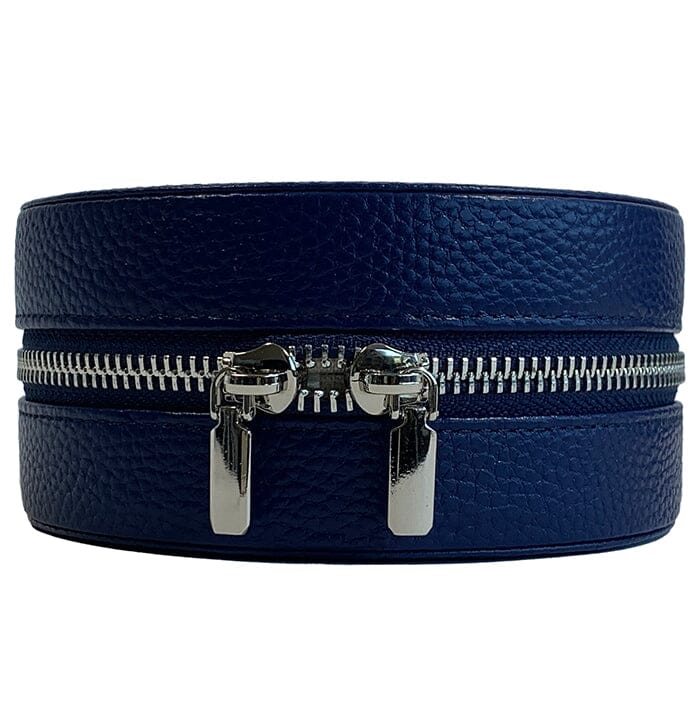 Leather 5" Round Jewelry Box   Navy Leather Goods Rachel Barri Designs 
