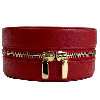 Leather 5" Round Jewelry Box   Red Leather Goods Rachel Barri Designs 
