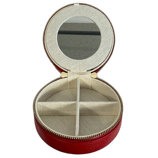 Leather 5" Round Jewelry Box   Red Leather Goods Rachel Barri Designs 

