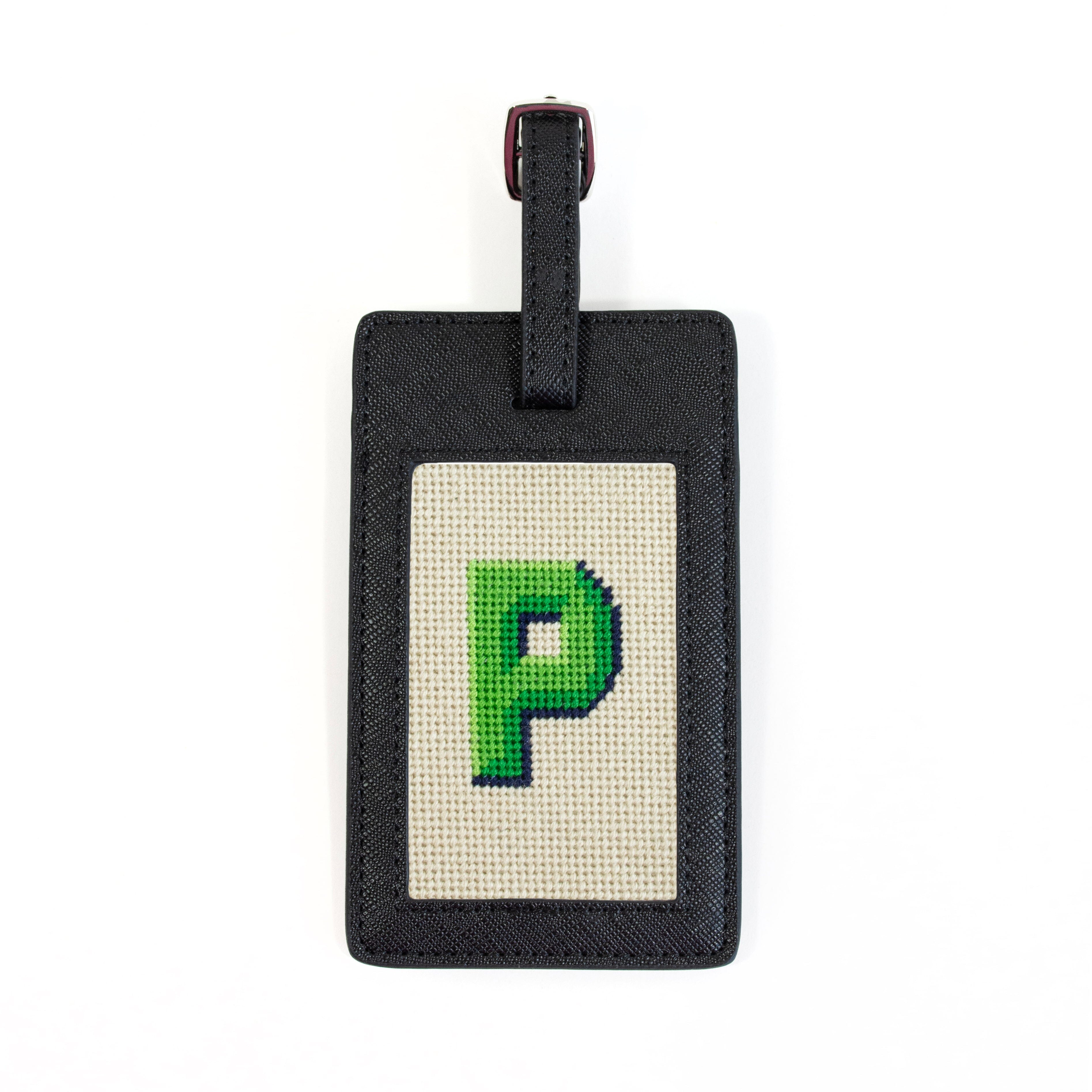 Leather Bag Tag   Black Leather Goods Needlepoint.Com 
