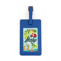 Leather Bag Tag - Blue Leather Goods Needlepoint.Com 