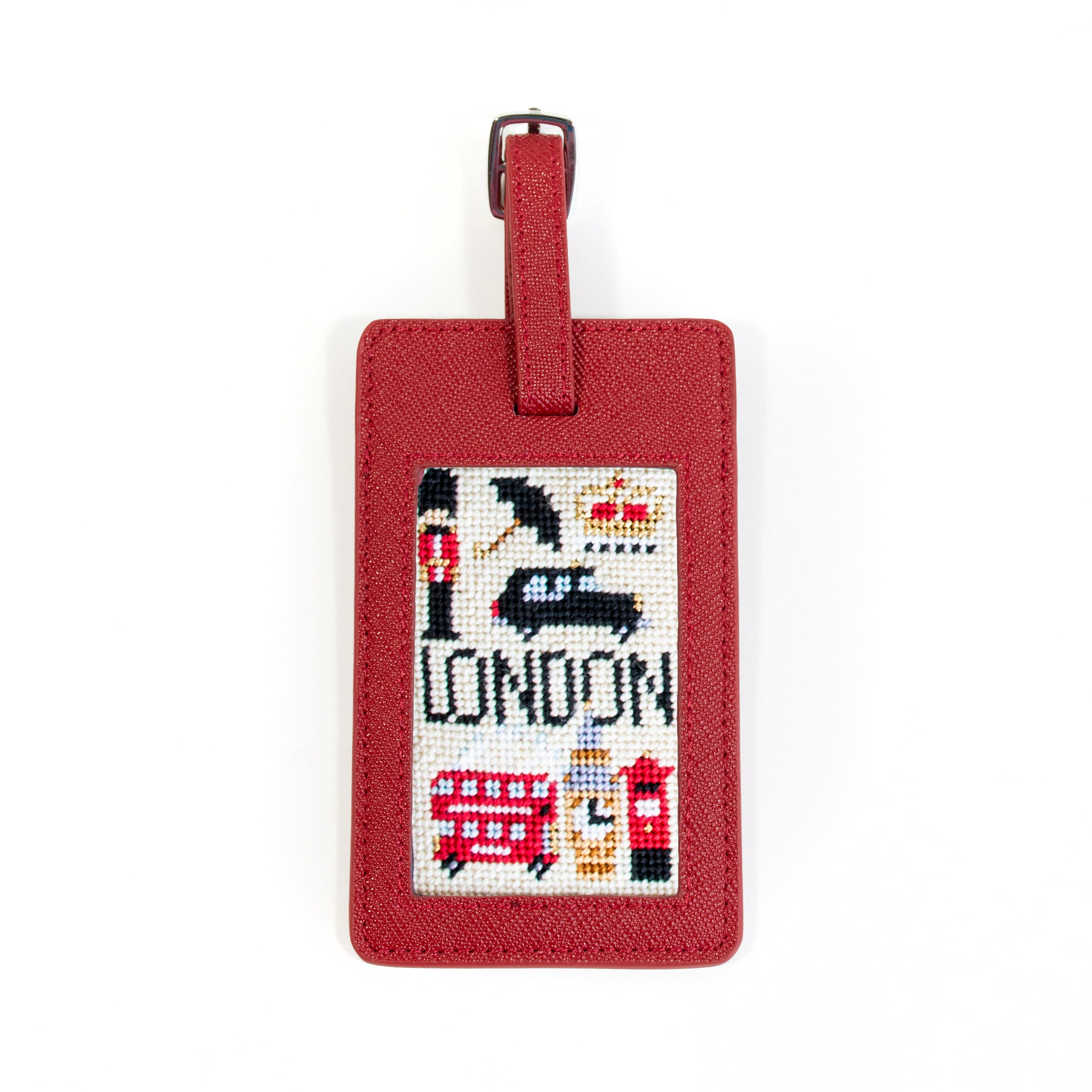 Leather Bag Tag   Red Leather Goods Needlepoint.Com 
