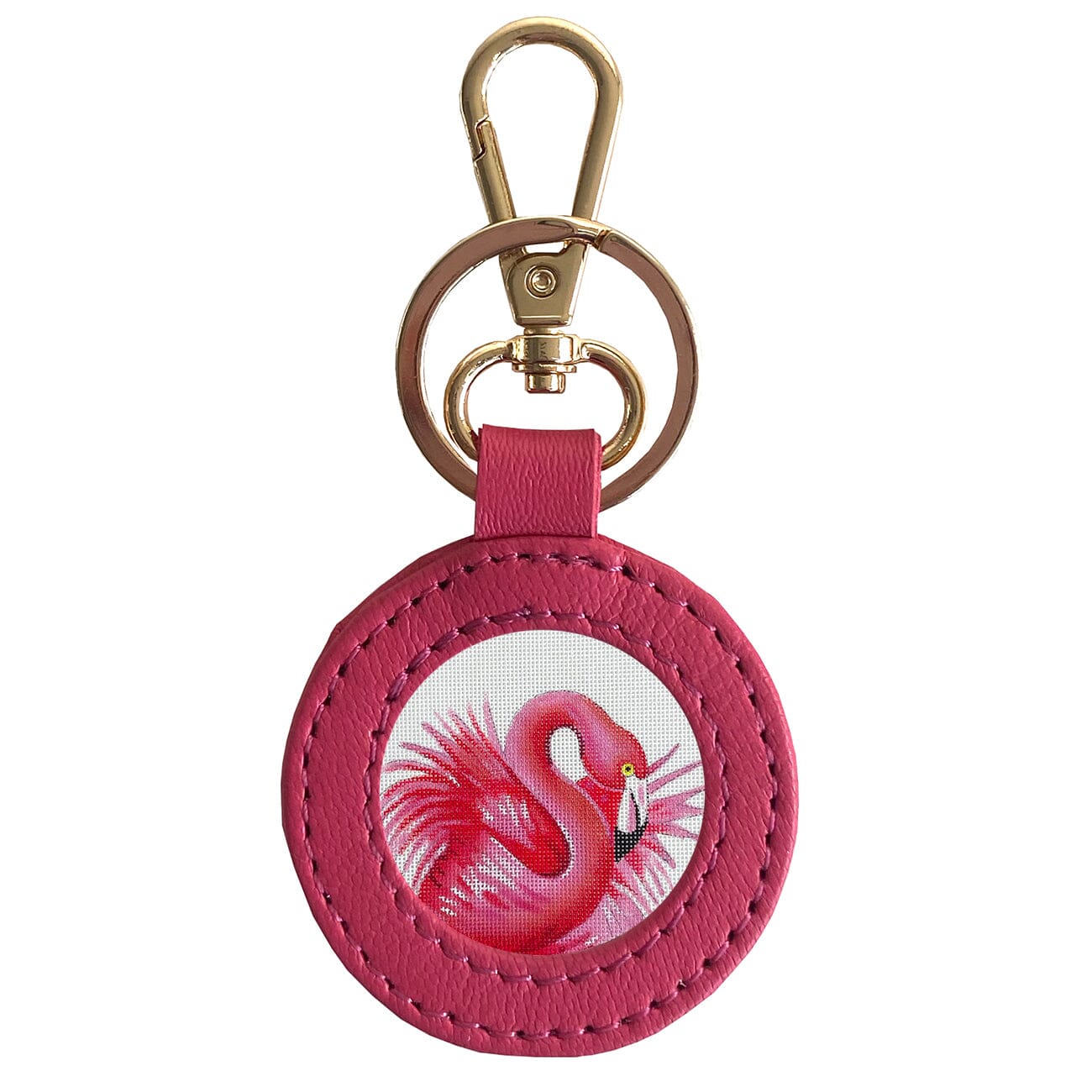 Leather Self Finishing Round Key Fob   Hot Pink Leather Goods Planet Earth Leather  - 1