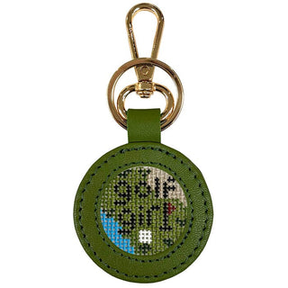 Leather Self Finishing Round Key Fob   Olive Leather Goods Planet Earth Leather 
