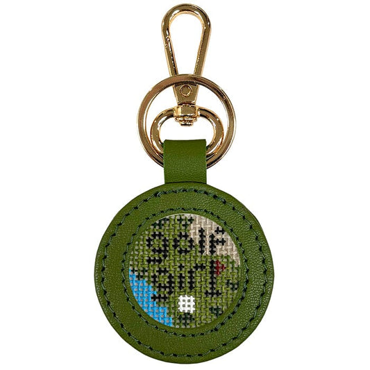 Leather Self-Finishing Round Key Fob - Olive Leather Goods Planet Earth Leather 