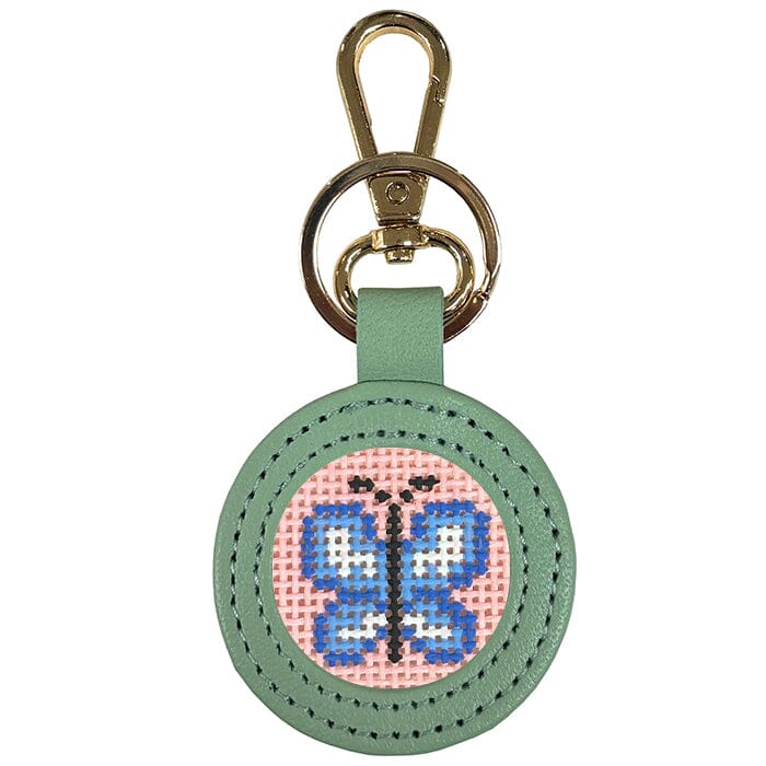 Leather Self-Finishing Round Key Fob - Smokey Green Leather Goods Planet Earth Leather 